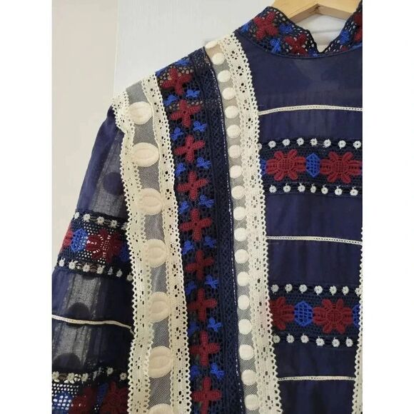 Sea NY Ila lace 3/4 sleeve top | blue multi sz 0 $365 - Picture 6 of 10